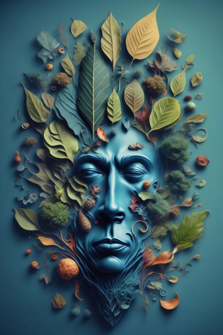 00120-1055765914-_lora_Surreal Harmony_1_Surreal Harmony - a stylized image of a leaf man head with a lot of different things in it.png